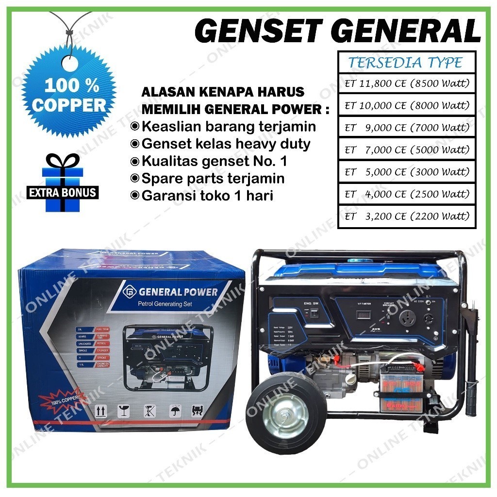 GENERAL Genset ET 5.000 CE Generator General Power ET5000CE-3000 Watt