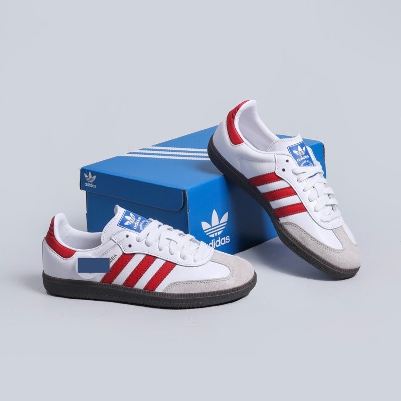 Adidas Samba White Scarlet / Sepatu Sneakers Pria Adidas Originals Samba OG White Red Gums Grade Ori
