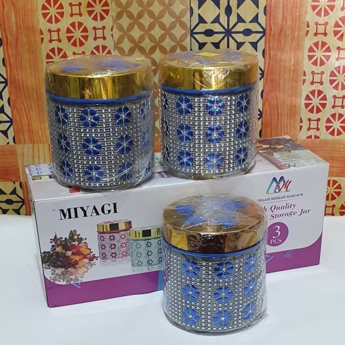 Toples tempat kue kaca 3 pcs / toples kue lebaran Miyagi
