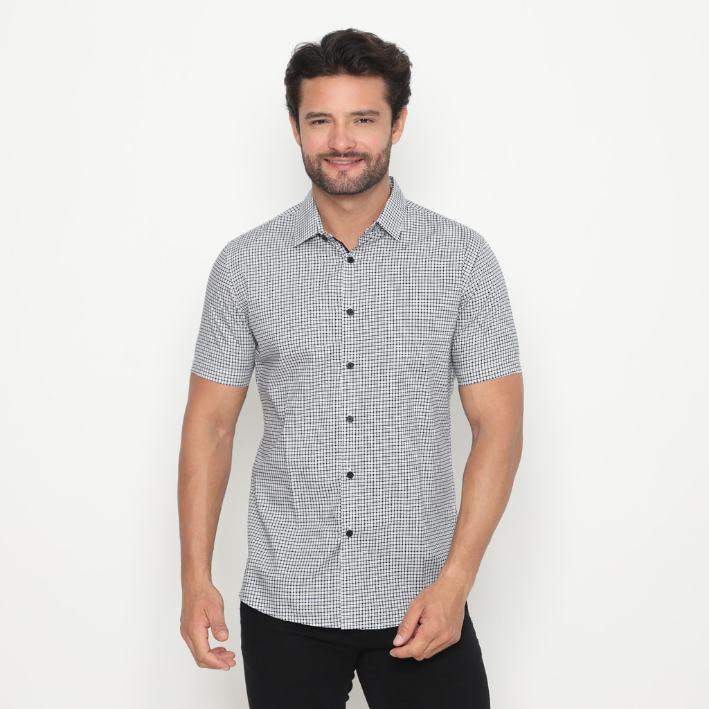 izzue kemeja lengan pendek import motif bulat - blue