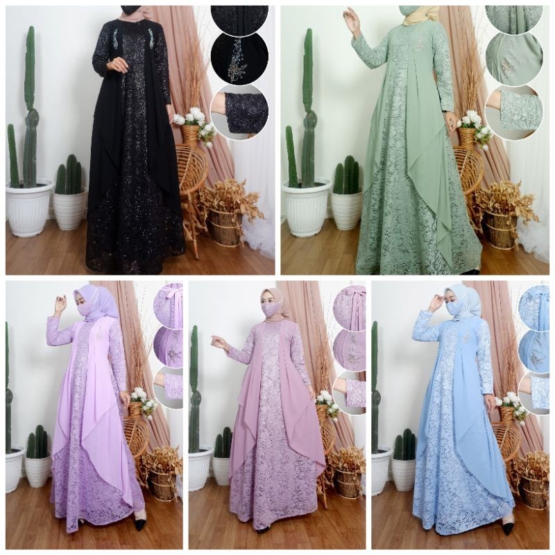 Gamis Kebaya Modern Brokat Jenesty Aleta/ Gamis Lebaran / Gamis Pesta / Gamis Wisuda / Gamis Lamaran