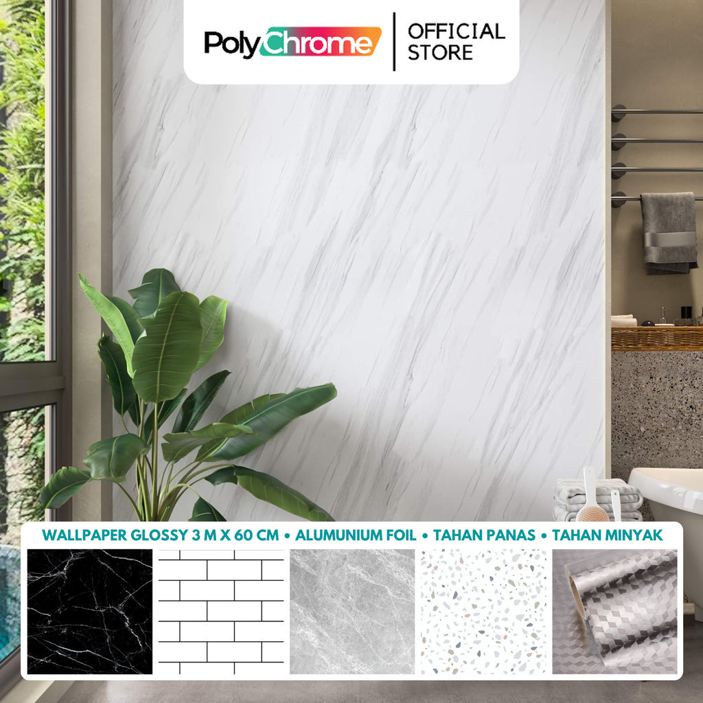 [20 Motif] Wallpaper Glossy Stiker Marmer Marble Alumunium Foil Dinding Anti Minyak Panas 3 m x 60 c