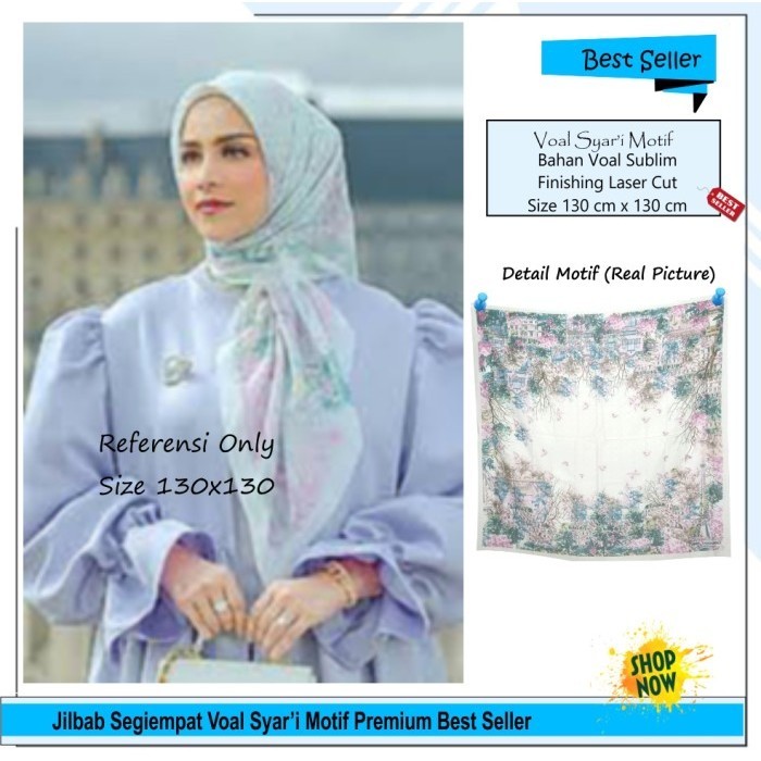 Jilbab Jumbo 130x130 Segi Empat Big Size Syari Voal Motif  - 4 - Motif 91