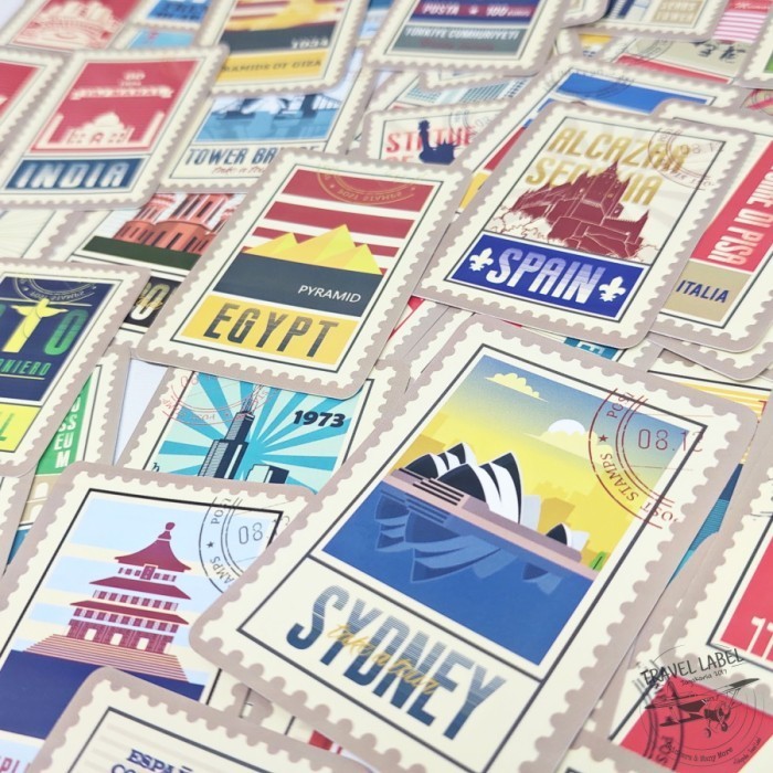 Sticker Koper 1 Set isi 50 Pcs Motif Traveling Kota Negara Rimowa - 1 Set 50 Pcs