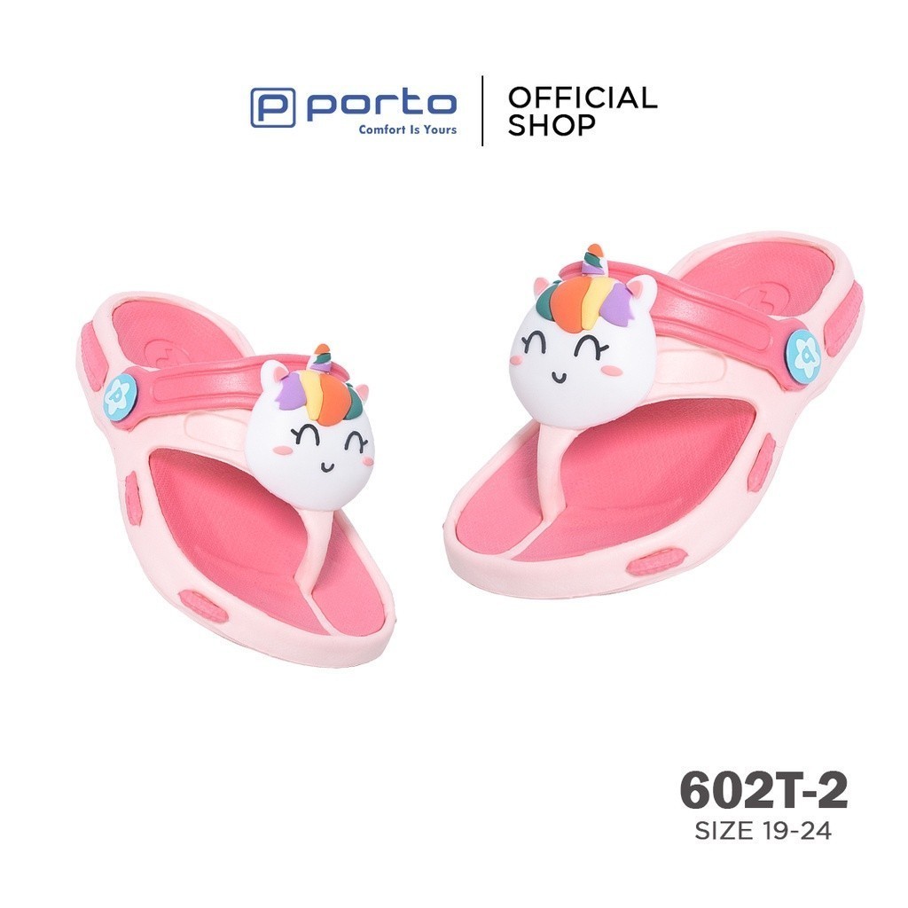 Porto 602T-2  Sandal Jepit Anak Sendal Porto Anak Perempuan Laki-Laki Karakter Lucu Bahan Karet Bagu