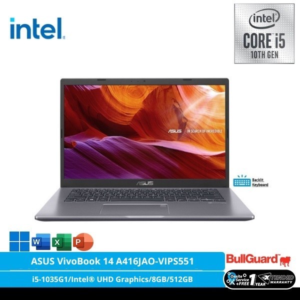 ASUS VivoBook 14 A416JAO-VIPS551 - Slate Grey [Intel® Core i5-1035G1/Intel UHD Graphics/8GB/512GB/14
