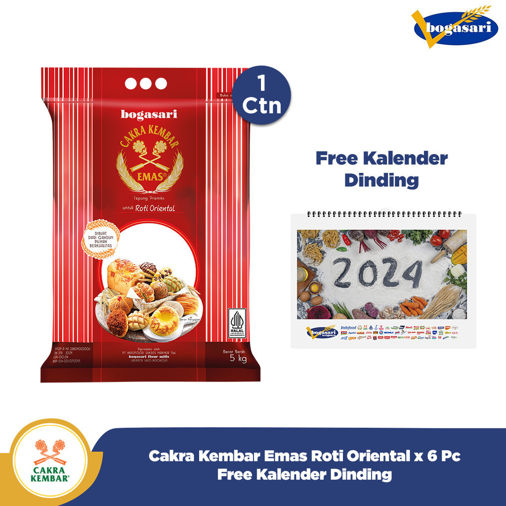 

Cakra Kembar Emas Roti Oriental 5 Kg x 6 pcs + Kalender Dinding 2024