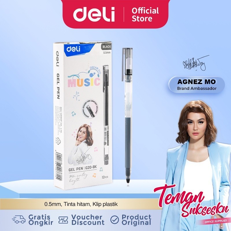 

[DELI X AGNEZ MO] Pulpen Gel Deli 0.5mm Hitam - CG20-BK