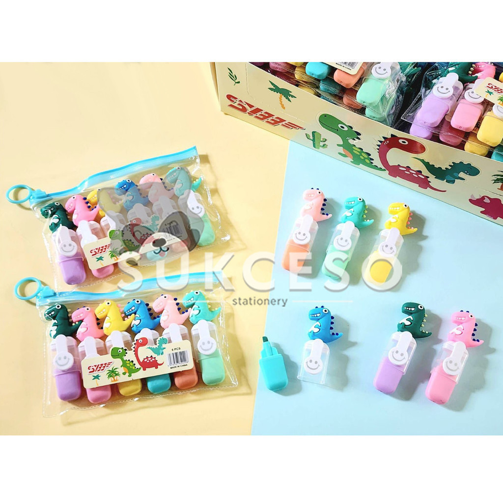 

Fancy Highlighter Set 6 Bentuk Dino Penanda 6 Warna Pastel Karakter Lucu