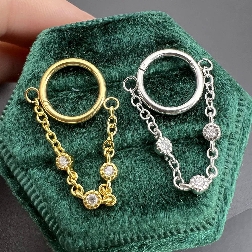 Cincin tindik hidung baja tahan karat sederhana anting-anting harapan dengan rantai warna emas perhi