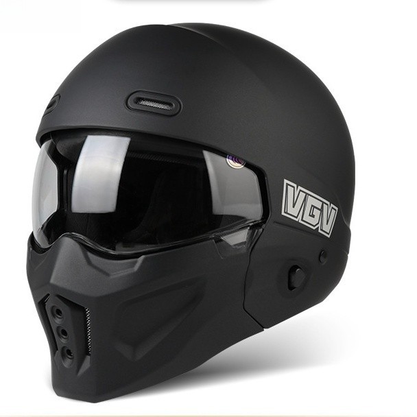 ABS Helm Flip Up Aksesori Sepeda Motor Retro Klasik Helm Sepeda Motor dengan Masker Yang Dapat Dilep
