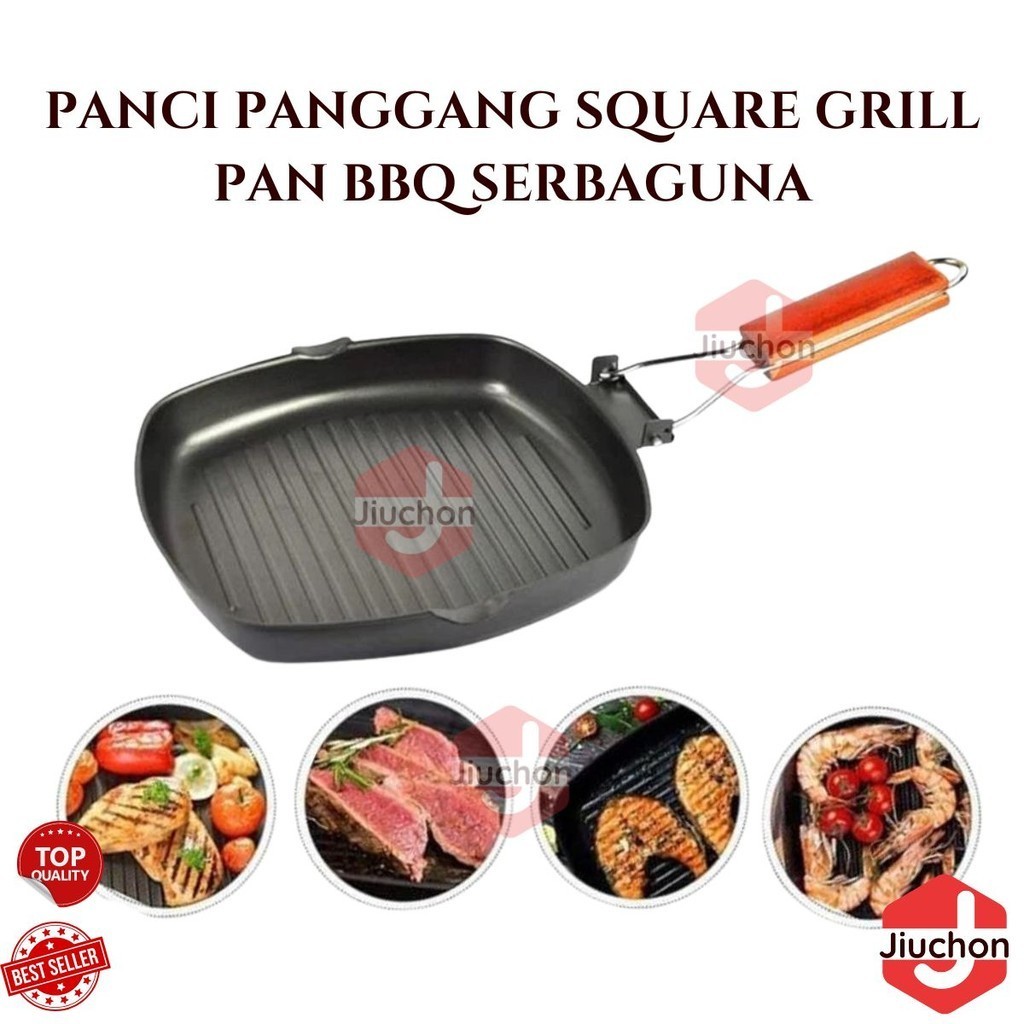 JIUCHON Panci Panggang Square Grill Pan BBQ Wajan Teflon Kotak BBQ Bakaran Steak Anti Lengket