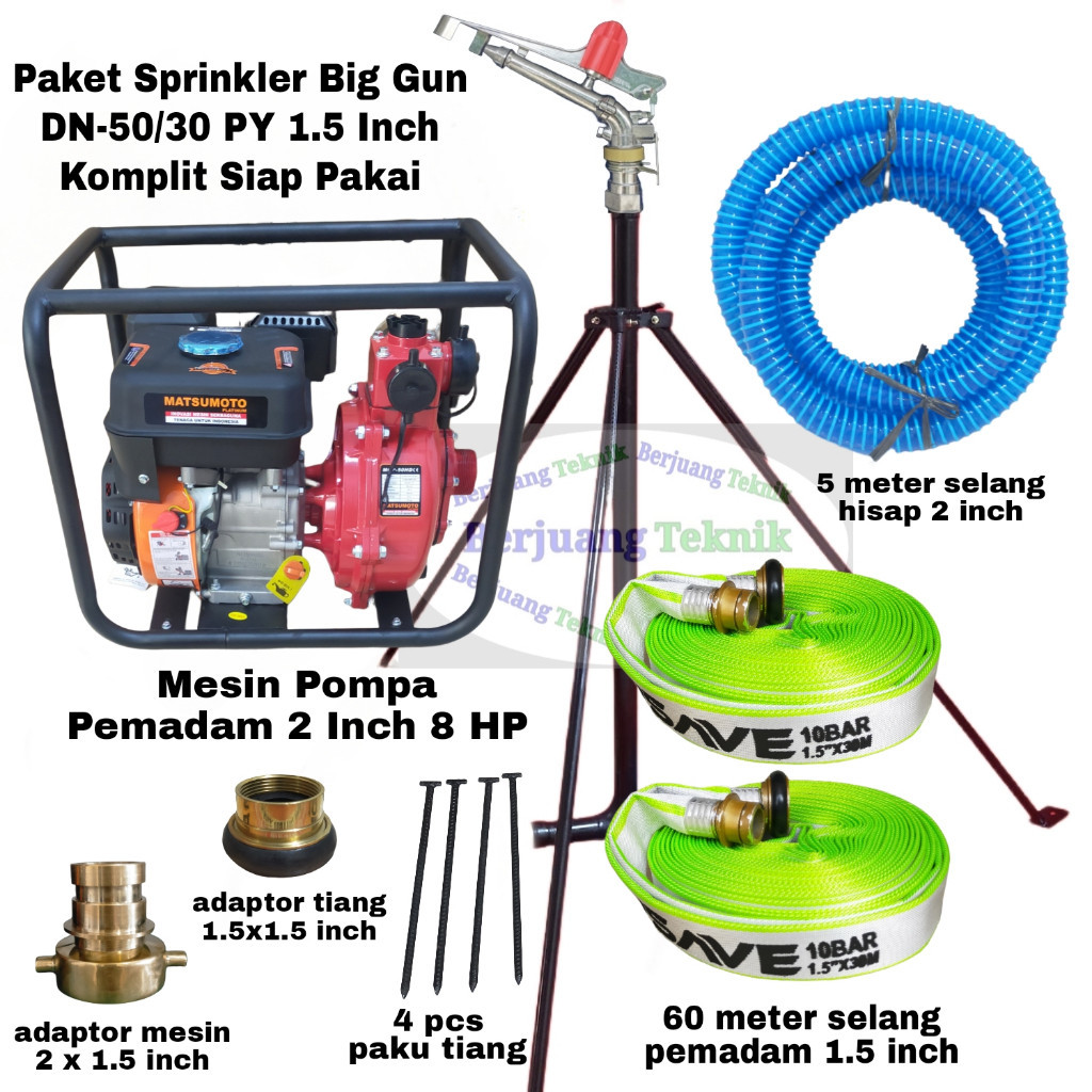 Paket Sprinkler Big Gun 1.5 Inch DN-50 Jarak Tembak 25-30 Meter Komplit Siap Pakai || Sprinkler Pert