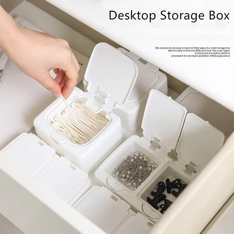 

3154 Desktop Storage Box Mini With Pop-Ups Swab Cosmetic Cotton Plastic Dustproof Student Sundries Finishing Box