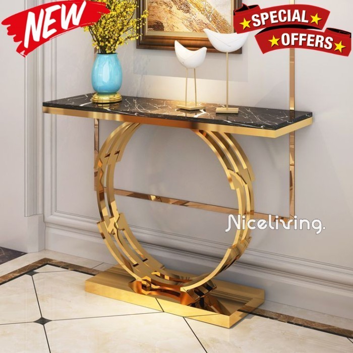 Meja konsul marmer kaki stainless gold console table terbaik