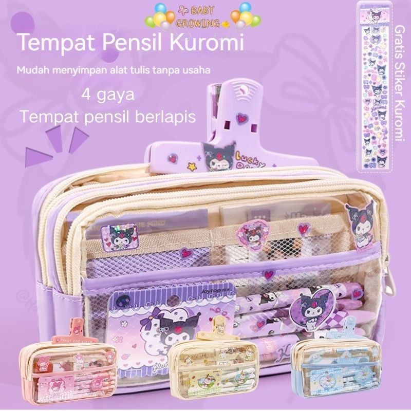 

【Kapasitas Besar】Kotak Pensil Transparan Berkapasitas Besar Kanvas Tahan Air Seri Sanrio Kotak Pensil Dengan Stiker Asli