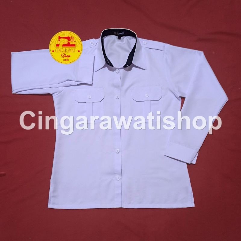 BGT65R Baju Dinas Putih Wanita Kerah Hitam Seragam Putih Pns Wanita Baju Dinas Putih Pns Wanita Keme