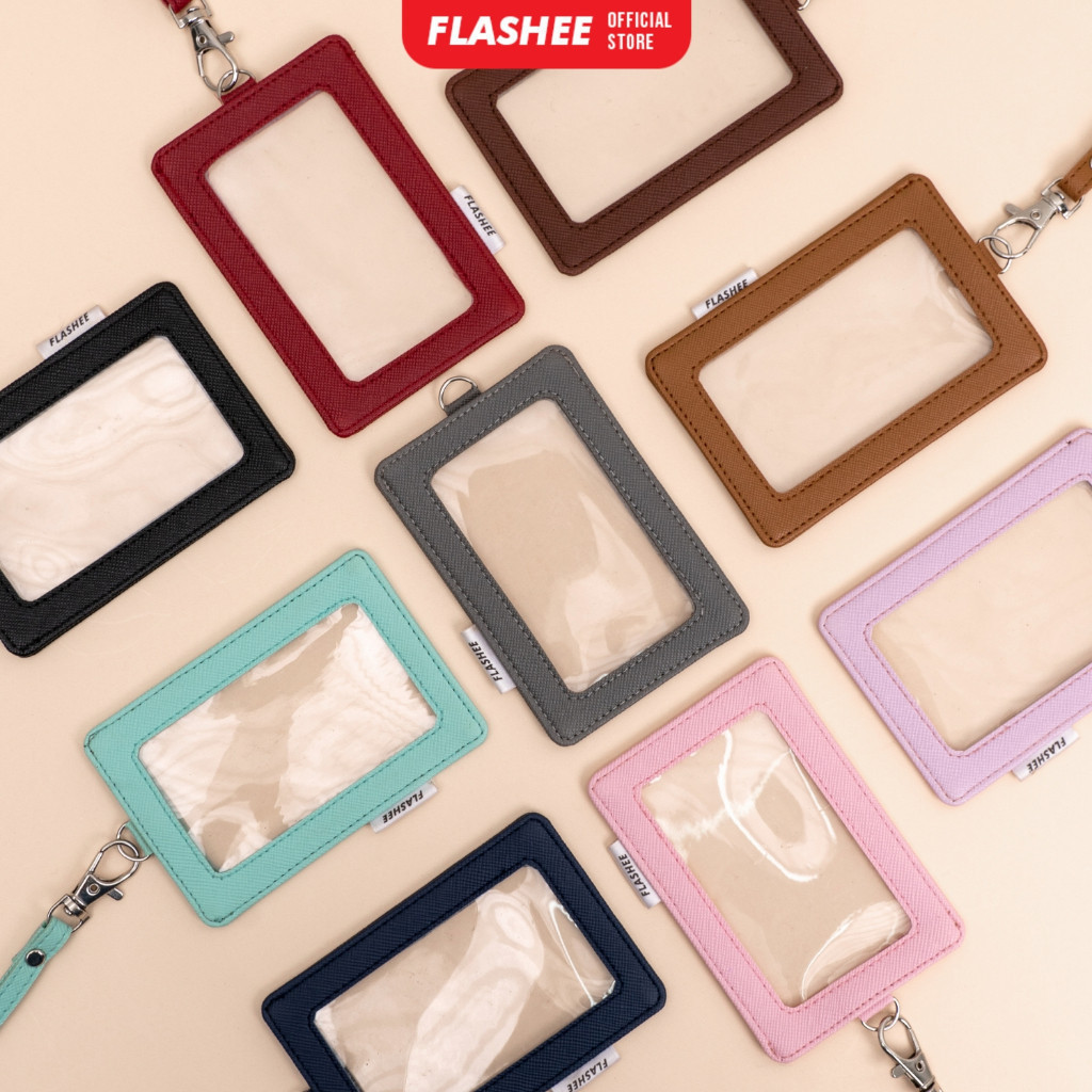 

ID Card Tali Bening Mika Transparan 2 Sisi Bahan Kulit Nametag Holder Lanyard Mika Bening