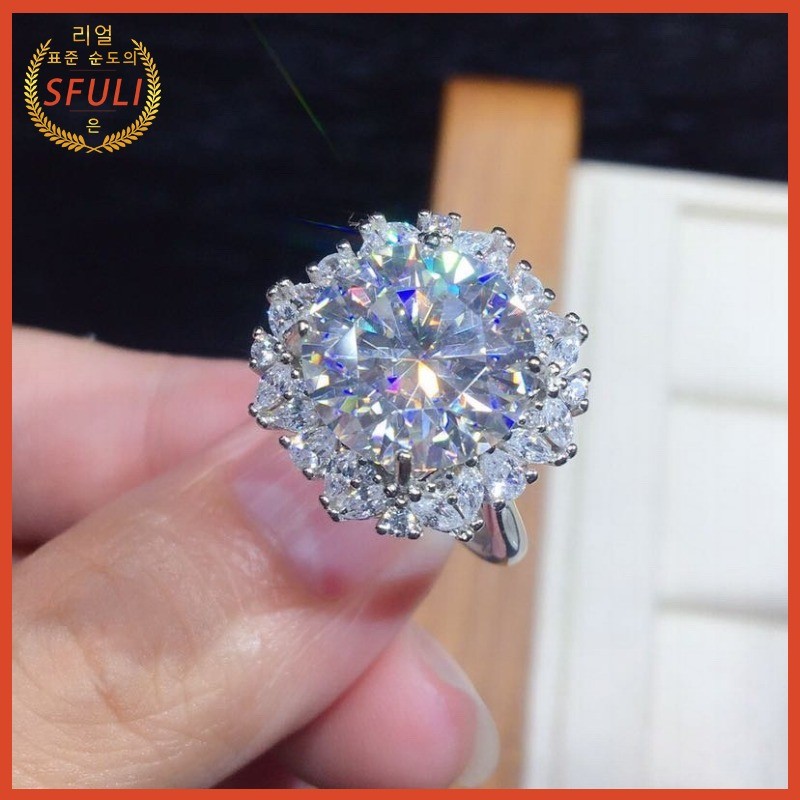 5 Karat PT950 Cincin Terbuka Moissanite Cincin Wanita Atmosfer Mewah