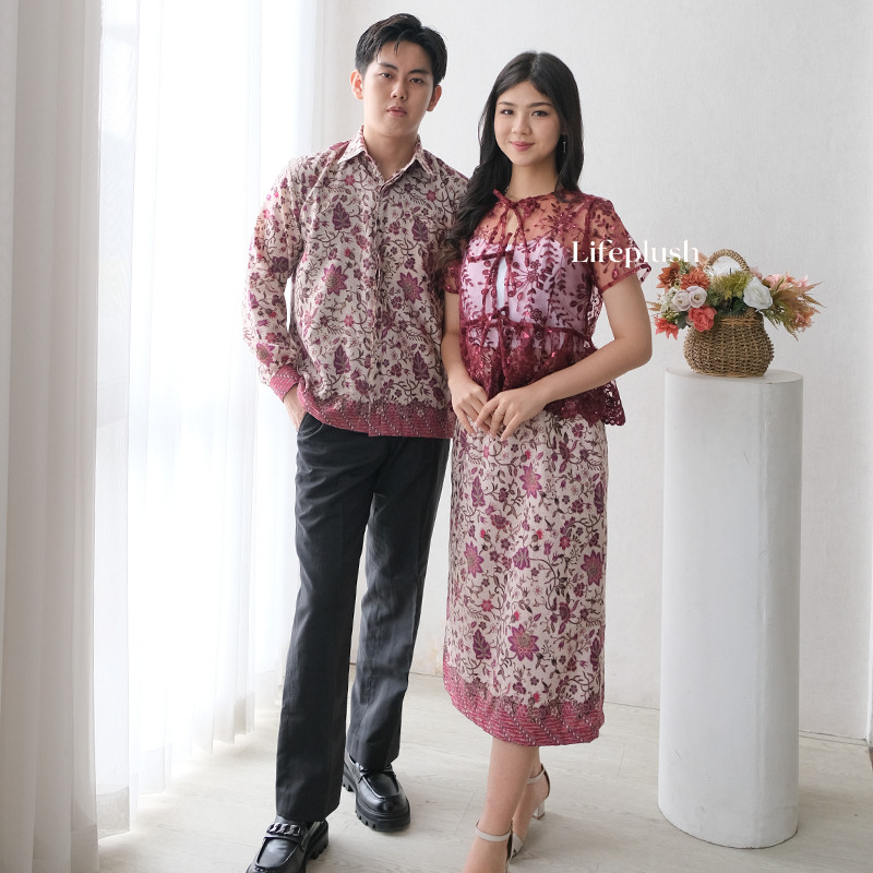 PROMO RAMADAN Dress Batik Modern Couple Organza Bordir Mewah Wanita Pesta Kondangan Cantik- Lifeplus