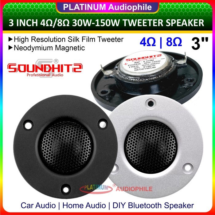 JP99 Tweeter 3 Inch 8 ohm 130 Watt Dome Silk Film Neodymium 3" Tweter - 8 OHM SILVER
