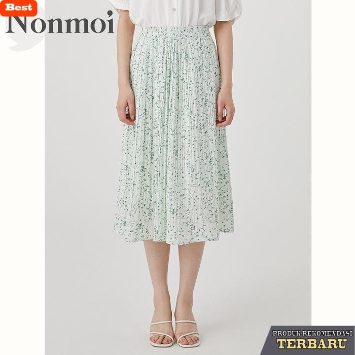 rok wanita kekinian Nonmoi - Ivanna Skirt Rok Panjang Wanita Motif Floral Warna Hijau - Green, F