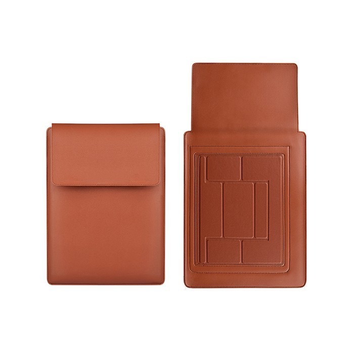 Infinix INBook X1 X2 14 Laptop Tas Leather Sleeve Stand Sarung Case - Cokelat