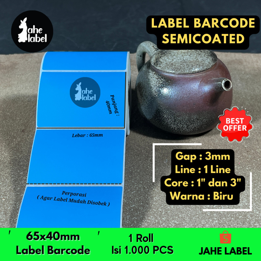

[PROMO DISKON 50%] LABEL BARCODE SEMICOATED BLUE 65X40MM ISI 1000 PCS [PALING MURAH BISA COD]