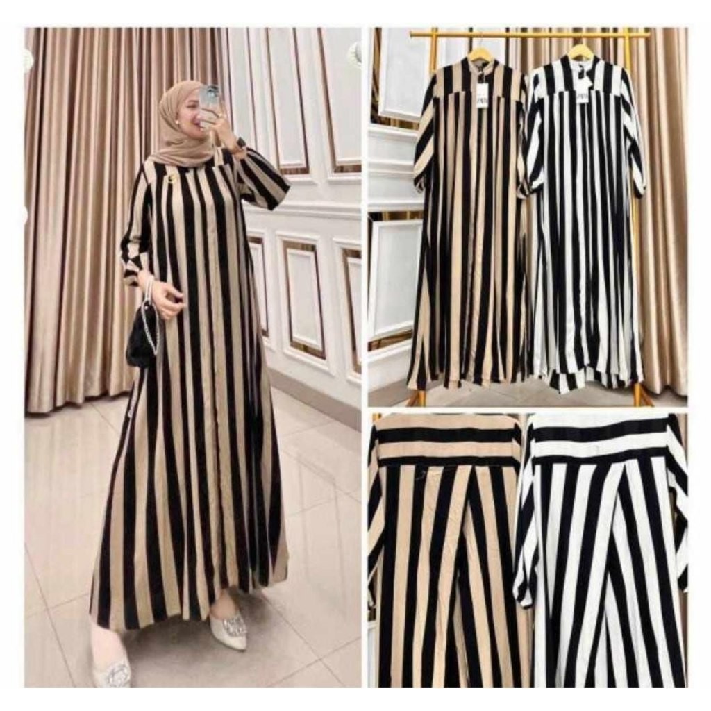 GAMIS ALANA SALUR - GAMIS SALUR WANITA // GAMIS WANITA MOTIF  LURIK HITAM PUTIH// GAMIS RAYON DIAMON