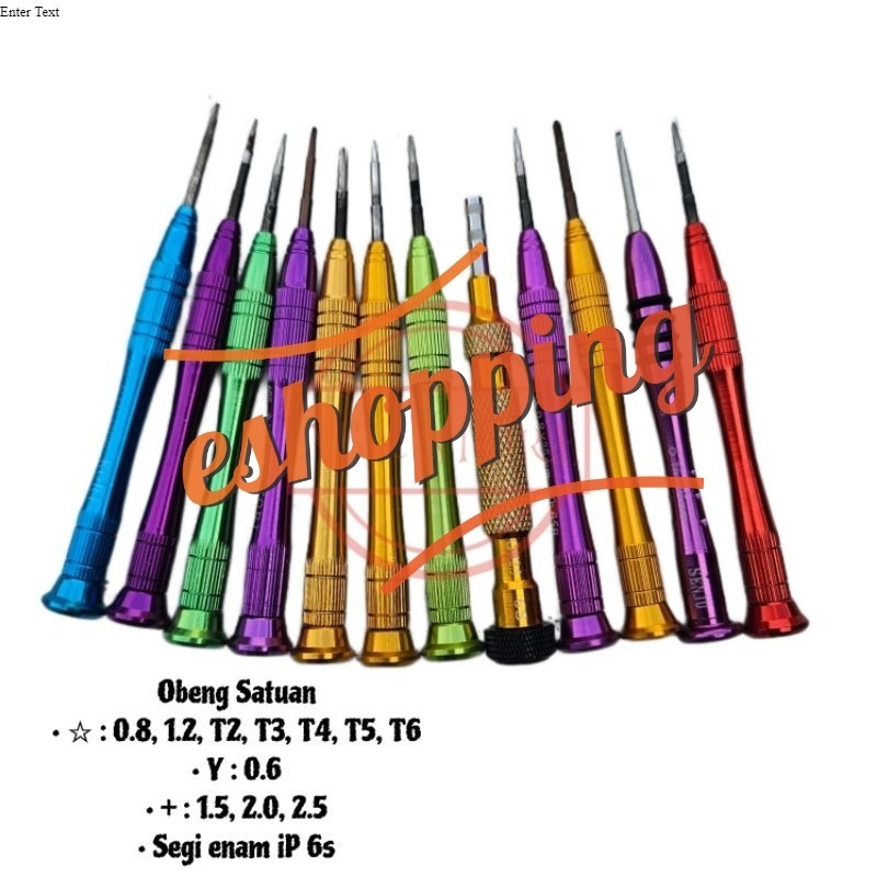 Obeng Handphone Satuan Bintang 0.8 1.2 T2 T3 T4 T5 T6 - Obeng Plus 1.2 2.0 2.5 Segi enam iP 6s - Y 0