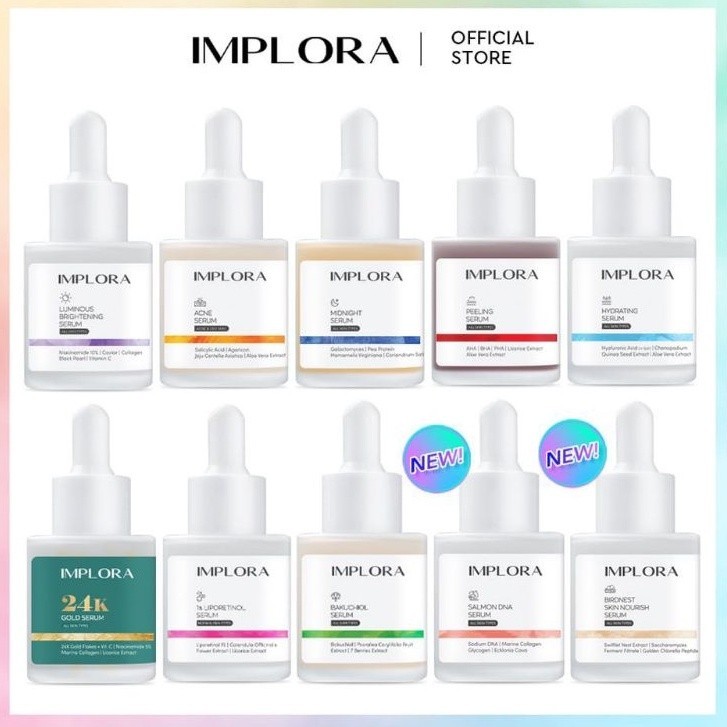 IMPLORA FACE SERUM LUMINOUS BRIGHT SERUM ACNE PEELING MIDNIGHT SERUM WAJAH IMPLORA
