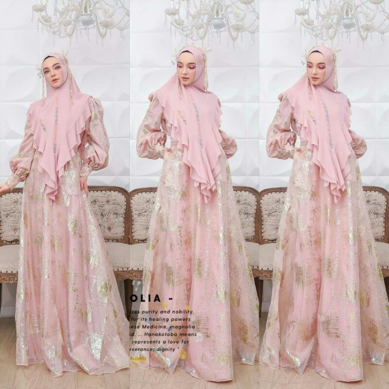 [MUSTBE HIJAB SYARI] GAMIS SYARI TERBARU / DRESS SET PRINTING " MAGNOLIA SET " BY MUSTBE HIJAB