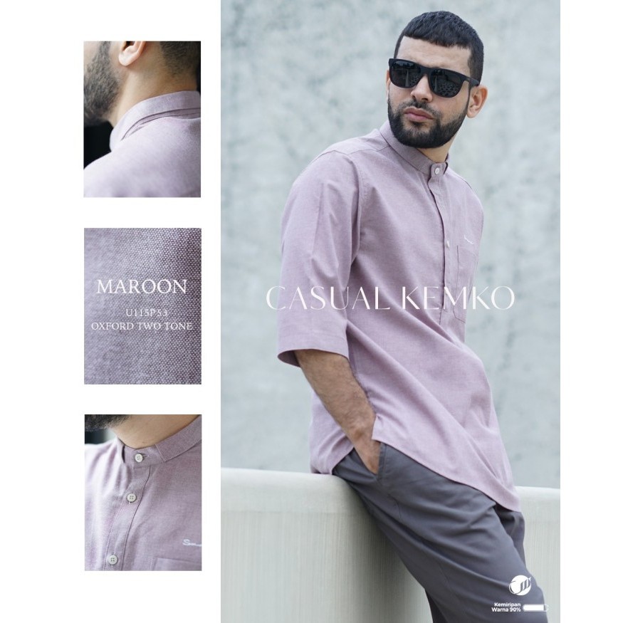 SAMASE Kemko Casual U115P Kemeja Koko Pria Dewasa Lengan 3/4 - Cream, XL