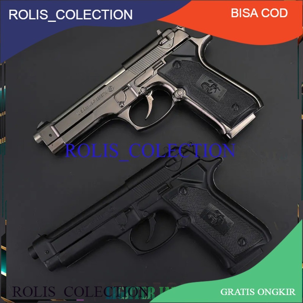 ROLIS.... Korek Api Bara Gas Pistol Beretta M9 Silver dan Black