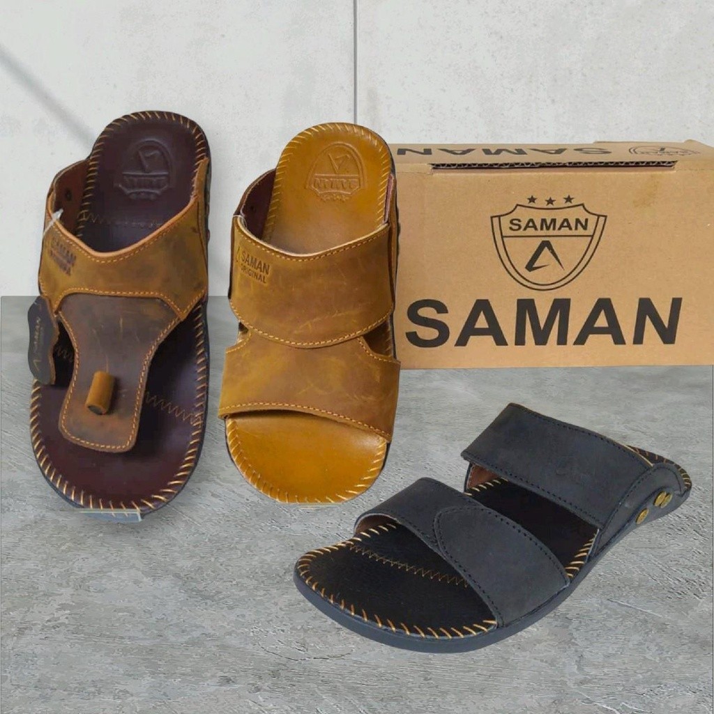 Saman Sandal Pria Kekinian Sendal Selop Kulit Asli Kualitas Import Premium