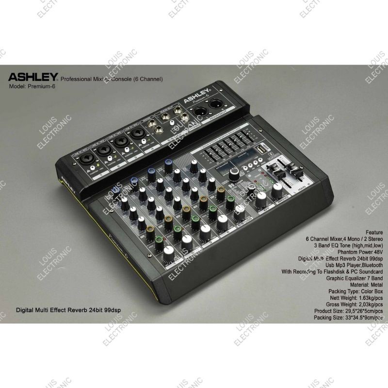 Mixer Audio Ashley Premium 6 ( 6 Channel ) Record Plus Soundcard, Bluetooth ORIGINAL
