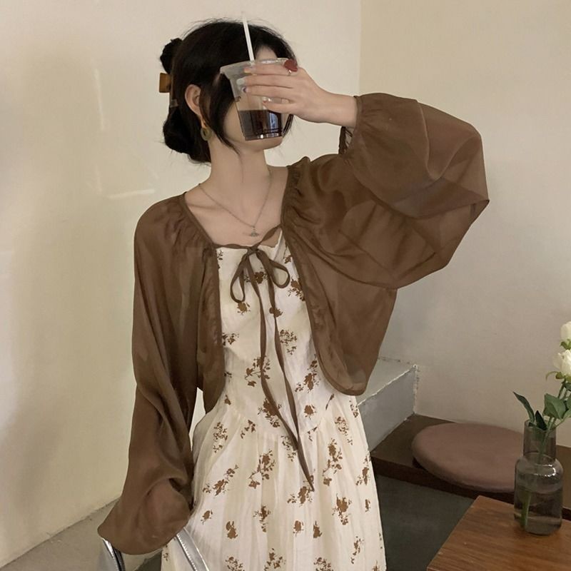 Aroana Lucky  Kemeja AC Sifon Cocok Tiga Warna Baru untuk Wanita Jaket Atasan Kardigan Pelindung Mat