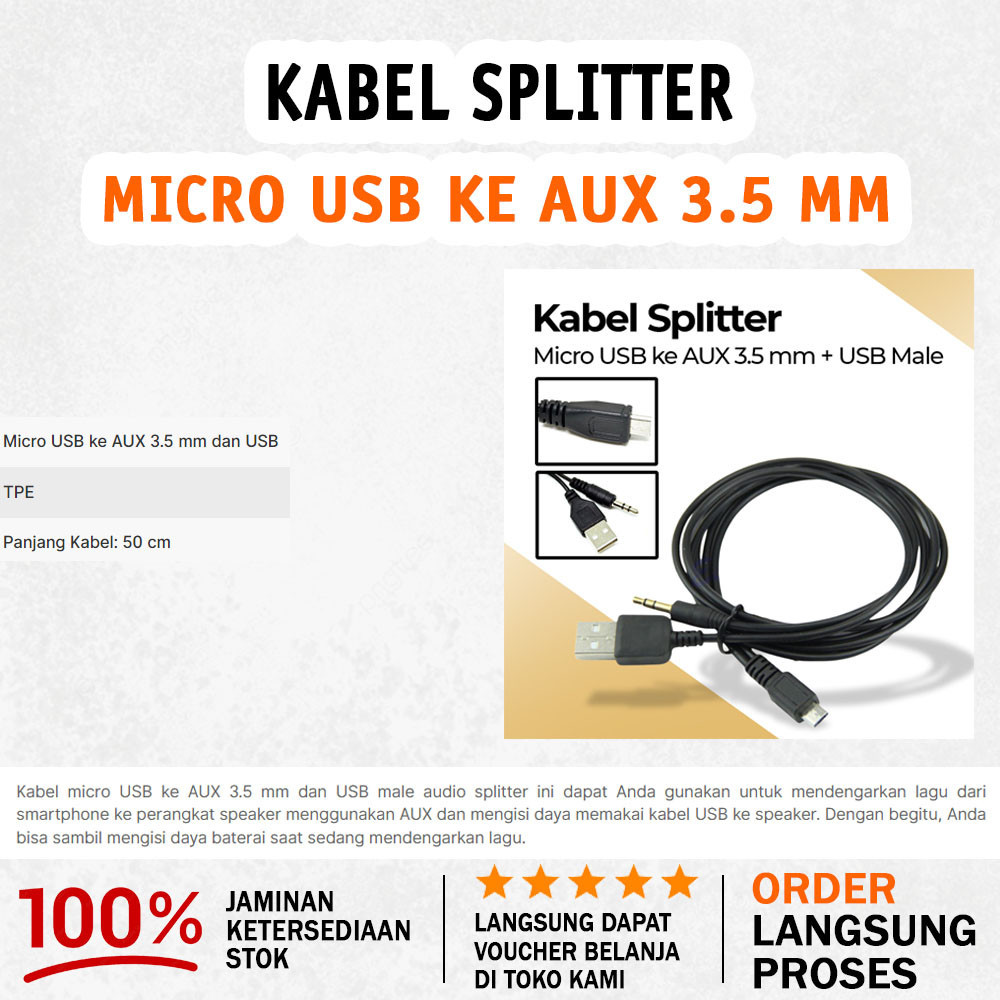 Kabel Micro USB to AUX 3.5mm + USB Male Audio Splitter