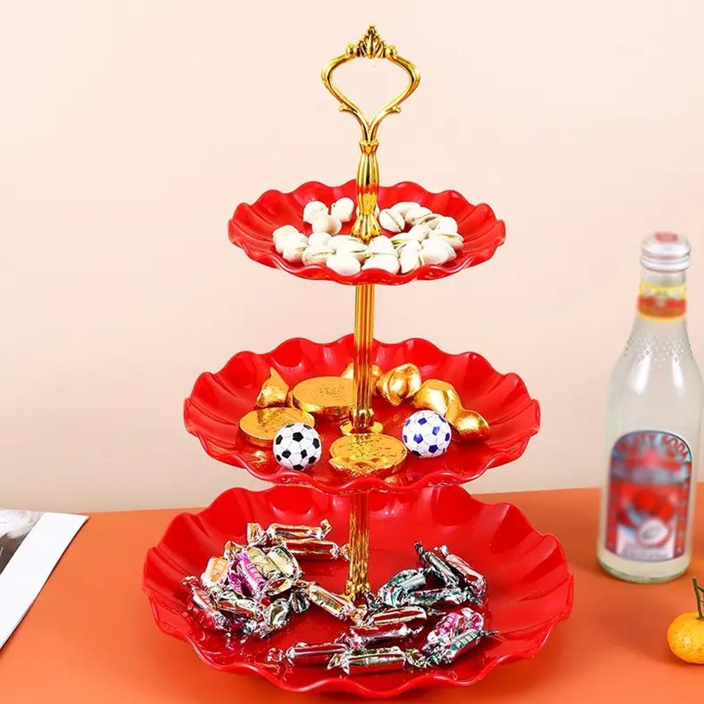 

Dekorasi Cake MOONBIFFY Rak Kue Susun 3 Tingkat Detachable Plate Cake Stand Display - MB-3 - Red