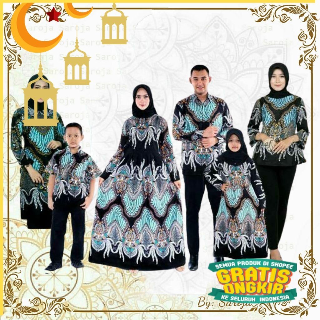 Couple Keluarga Gamis Madu Ijo | Sarimbit Baju Kondangan Motif Batik | Couple Gamis Wanita Casual | 