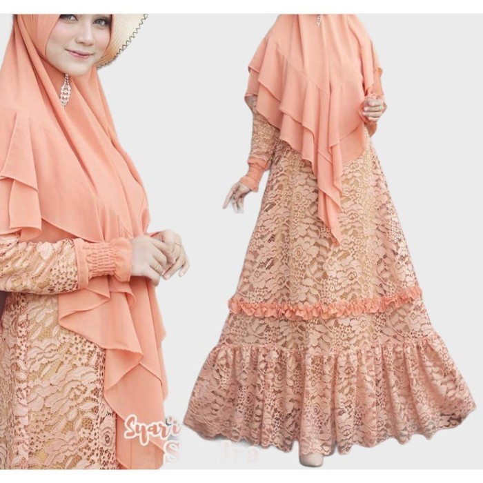 Gamis Brukat Syari Sandra Baju Wanita Muslim Dress SETELAN GAMIS 2023 - Salem, M