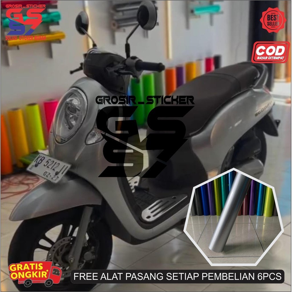 sticker Skotlet super PREMIUM warna SILVER glossy candy. untuk variasi motor & mobil Motorcycle
