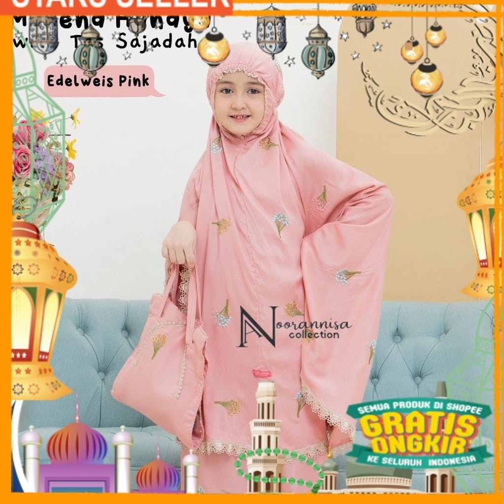 Mukena Couple Ibu dan Anak Tas Sajadah Hanaya Katun Rayon Premium/ Pink Dusty Fanta Merah muda