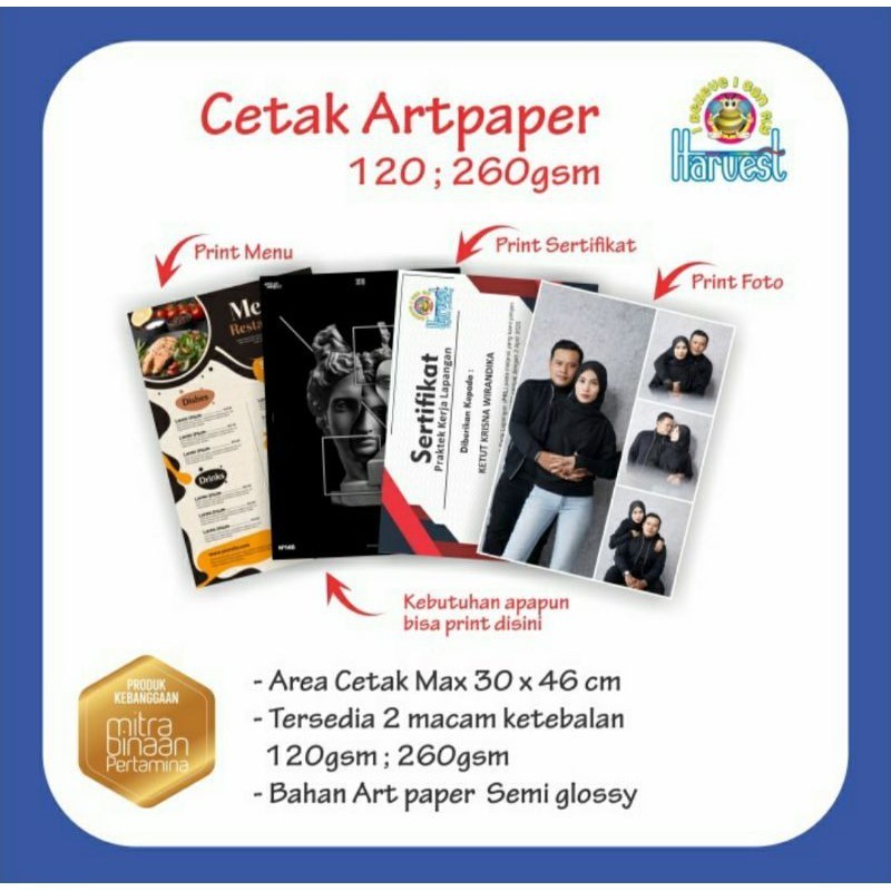 

Cetak Print Art Paper 120gsm dan 260gsm Full Colour Uk. A3+ High Res