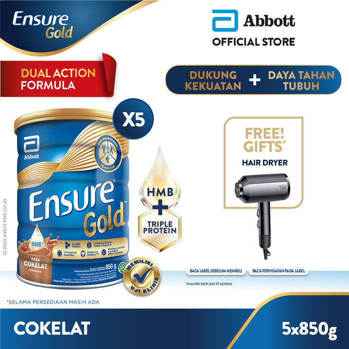 

New | Ensure Gold HMB Cokelat 850 g - 5 pcs - FREE Gift