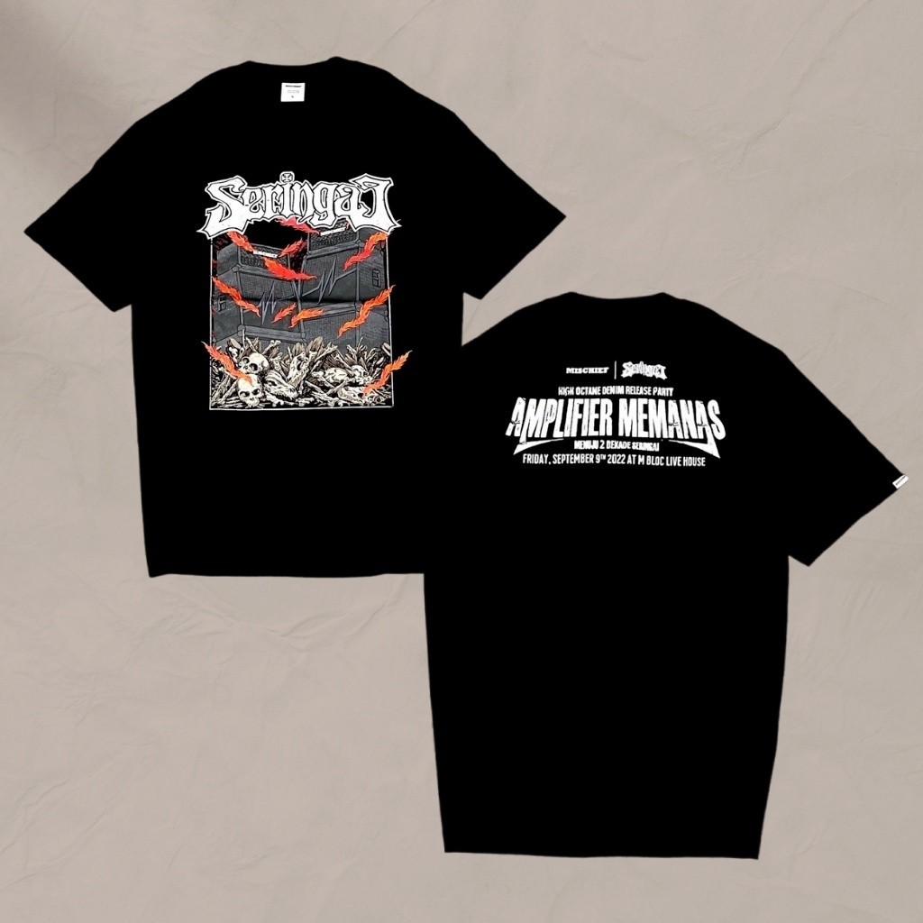Mischief X Seringai - Amplifier Memanas Tshirt - Black | Baju Band  Tidur pendek Fashion Hardworking