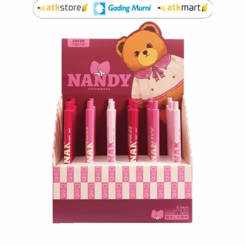 

SOFUN BALLPOINT CLICK GEL ZF3303-1 - Bolpen Pulpen Pena Gel Cetek Fancy Karakter Motif Teddy Bear Lucu