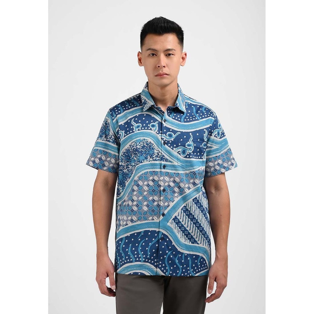 Manzone Kemeja Batik Lengan Pendek Pria TARUSBAWA - BLUE