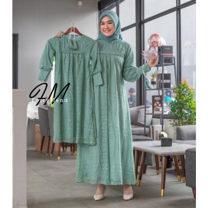 Couple Gamis Kebaya Ibu dan Anak FM Malika / Gamis Pesta Jumbo / Gamis Lebaran Busui Brokat / Kebaya