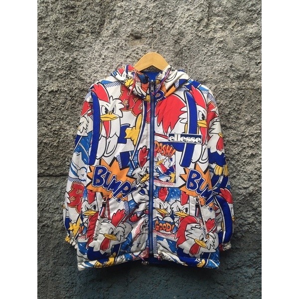 hoodie jaket vintage ellesse cocorico by goldwin full print rare item second brand original thrift